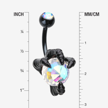 Detail View 1 of Blackline Dragon's Claw Paragon Belly Button Ring-Black/Aurora Borealis